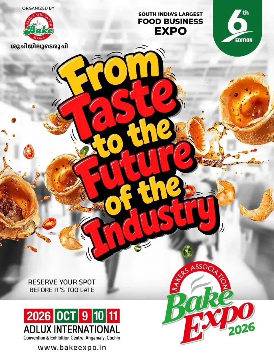Bake Expo 2026 poster: bold red lettering 'From taste to the future of the industry'