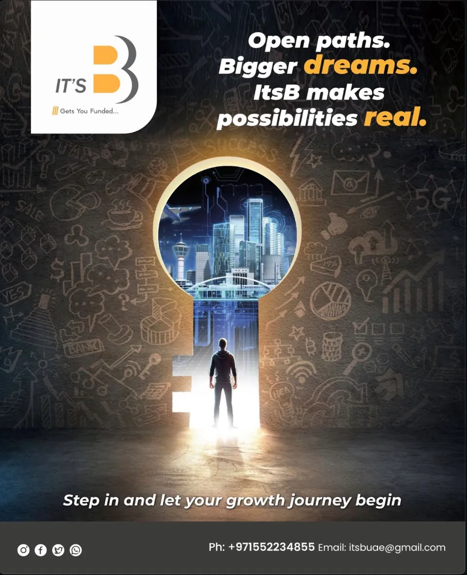 It's B poster: a figure stepping through a keyhole into a bright city, 'Open paths. Bigger dreams.'