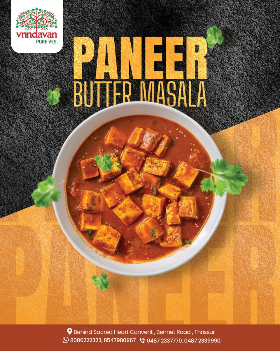 Vrindavan poster: a bowl of paneer butter masala on orange